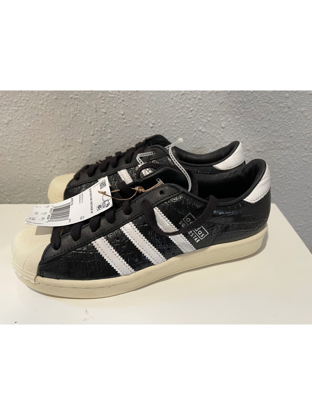 Adidas Superstar Vintage Black White Croc Embossed Sneakers,